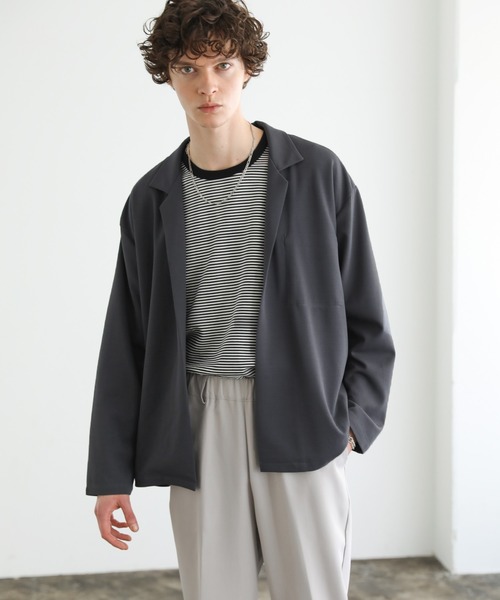 ASTRONOMY（アストロノミー）の「梨地ストレッチボタンレステーラードジャケット（テーラードジャケット・メンズ・グレー/ブラック/グリーン/ダークグレー/ベージュ・L/M）」の4枚目の写真