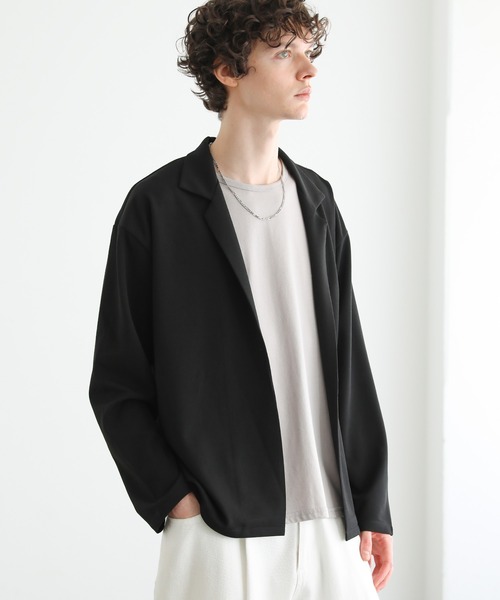 ASTRONOMY（アストロノミー）の「梨地ストレッチボタンレステーラードジャケット（テーラードジャケット・メンズ・グレー/ブラック/グリーン/ダークグレー/ベージュ・L/M）」の2枚目の写真