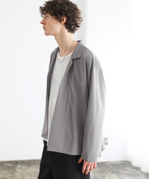 ASTRONOMY（アストロノミー）の「梨地ストレッチボタンレステーラードジャケット（テーラードジャケット・メンズ・グレー/ブラック/グリーン/ダークグレー/ベージュ・L/M）」の12枚目の写真