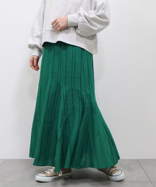 AMERICAN HOLIC（アメリカンホリック）の「リネンブレンドストライプマーメードスカート（スカート・レディース・ブラウン系その他4/グリーン系その他3・L/M/S）」の8枚目の写真