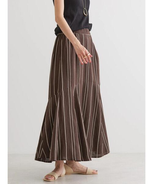 AMERICAN HOLIC（アメリカンホリック）の「リネンブレンドストライプマーメードスカート（スカート・レディース・ブラウン系その他4/グリーン系その他3・L/M/S）」の3枚目の写真