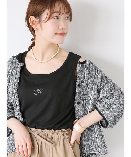 ehka sopo（エヘカソポ）の「ワンポイント刺繍タンクトップ（タンクトップ・レディース・グリーン/ベージュ/ブラック/キナリ・F）」の3枚目の写真