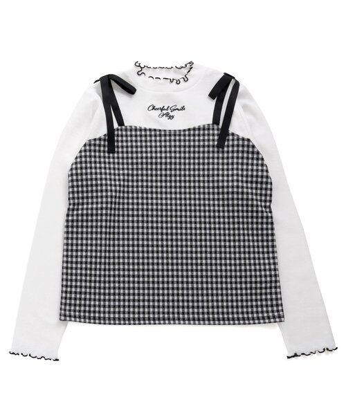 algy(アルジー)の「肩りぼんキャミドッキングロンT(Tシャツ/カットソー・キッズ・ブラウン/チェック/サックスブルー・XX-SMALL/X-SMALL/MEDIUM/SMALL)」の3枚目の写真