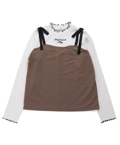 algy(アルジー)の「肩りぼんキャミドッキングロンT(Tシャツ/カットソー・キッズ・ブラウン/チェック/サックスブルー・XX-SMALL/X-SMALL/MEDIUM/SMALL)」の6枚目の写真