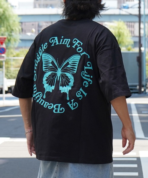 Aim For(エイムフォー)の「【Aim For】バタフライバックプリント オーバーサイズTシャツ ユニセックス(Tシャツ/カットソー・メンズ・ホワイト/ブラック/グリーン・M/L)」の3枚目の写真