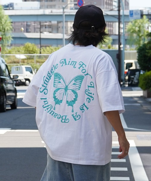 Aim For(エイムフォー)の「【Aim For】バタフライバックプリント オーバーサイズTシャツ ユニセックス(Tシャツ/カットソー・メンズ・ホワイト/ブラック/グリーン・M/L)」の10枚目の写真