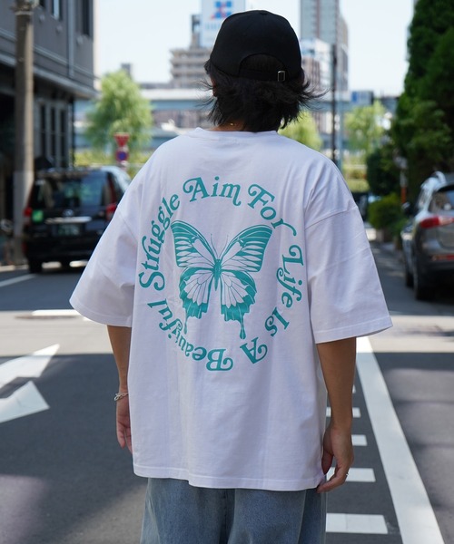 Aim For(エイムフォー)の「【Aim For】バタフライバックプリント オーバーサイズTシャツ ユニセックス(Tシャツ/カットソー・メンズ・ホワイト/ブラック/グリーン・M/L)」の22枚目の写真