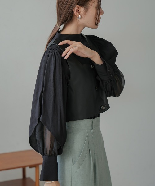 Bab（バブ）の「オーガンジーレイヤードブラウス（シャツ/ブラウス・レディース・ブラウン/ブラック/ホワイト/グリーン・M）」の15枚目の写真