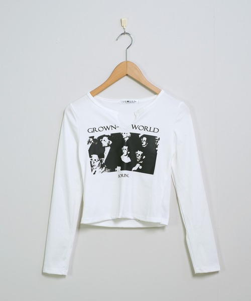 セール】ロンT プリント 長袖 ショート丈 韓国ファッション y2k
