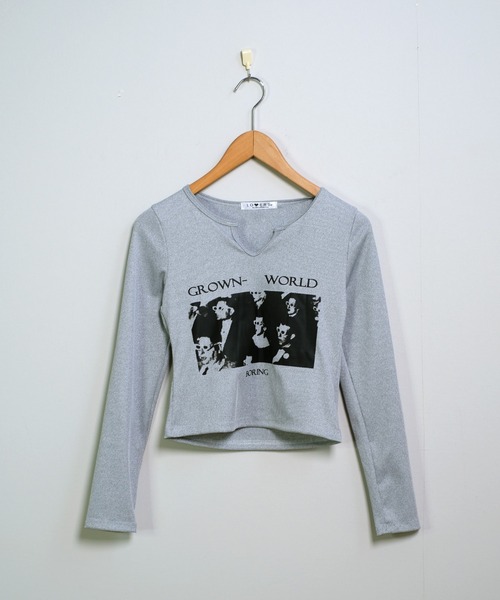 セール】ロンT プリント 長袖 ショート丈 韓国ファッション y2k