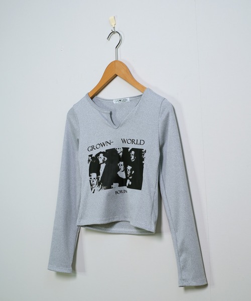 セール】ロンT プリント 長袖 ショート丈 韓国ファッション y2k