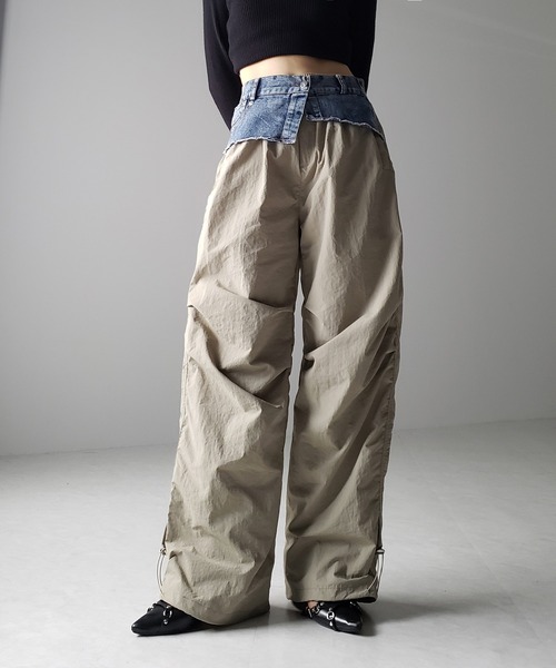 me+em select（ミームセレクト）の「※※【 ４color 】２WAY デニムレイヤードタックワイドカーゴパンツ（カーゴパンツ・レディース・カーキ/ベージュ/ブラック/グレー・FREE）」の16枚目の写真