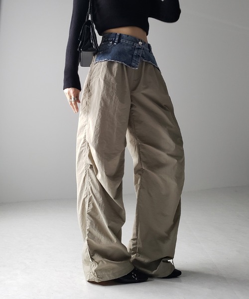 me+em select（ミームセレクト）の「※※【 ４color 】２WAY デニムレイヤードタックワイドカーゴパンツ（カーゴパンツ・レディース・カーキ/ベージュ/ブラック/グレー・FREE）」の18枚目の写真