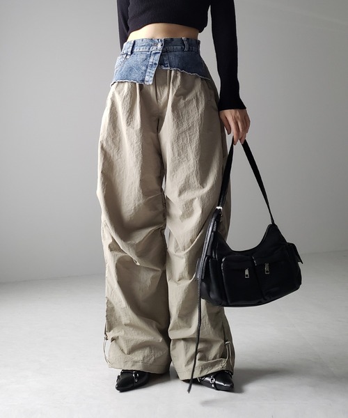 me+em select（ミームセレクト）の「※※【 ４color 】２WAY デニムレイヤードタックワイドカーゴパンツ（カーゴパンツ・レディース・カーキ/ベージュ/ブラック/グレー・FREE）」の19枚目の写真