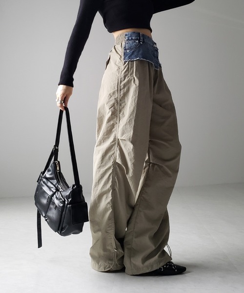 me+em select（ミームセレクト）の「※※【 ４color 】２WAY デニムレイヤードタックワイドカーゴパンツ（カーゴパンツ・レディース・カーキ/ベージュ/ブラック/グレー・FREE）」の20枚目の写真