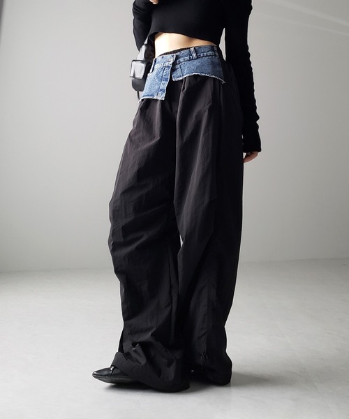 【Y2K 2WAY】 ボンデージ デニム カーゴパンツ ブラック ワイド 30 Y2K 2WAY】 ボンデージ デニム カーゴパンツ ブラック ワイド 30