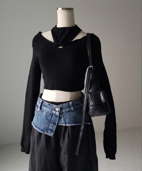 me+em select（ミームセレクト）の「※※【 ４color 】２WAY デニムレイヤードタックワイドカーゴパンツ（カーゴパンツ・レディース・カーキ/ベージュ/ブラック/グレー・FREE）」の5枚目の写真