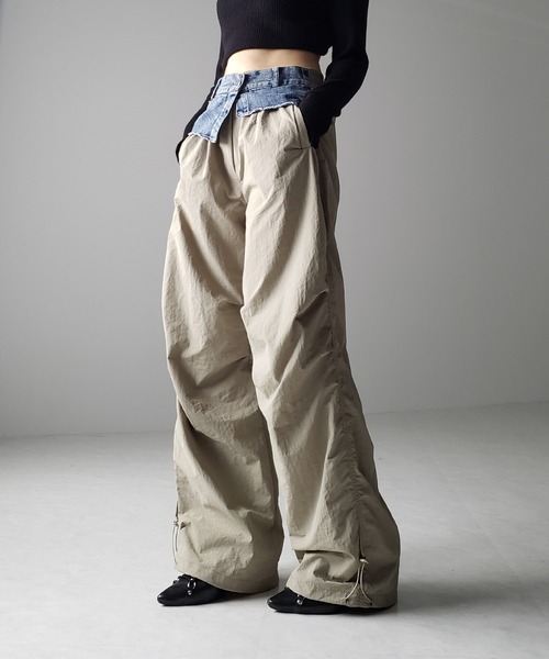 me+em select（ミームセレクト）の「※※【 ４color 】２WAY デニムレイヤードタックワイドカーゴパンツ（カーゴパンツ・レディース・カーキ/ベージュ/ブラック/グレー・FREE）」の17枚目の写真