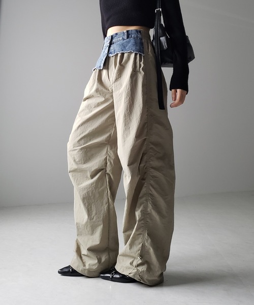 me+em select（ミームセレクト）の「※※【 ４color 】２WAY デニムレイヤードタックワイドカーゴパンツ（カーゴパンツ・レディース・カーキ/ベージュ/ブラック/グレー・FREE）」の15枚目の写真