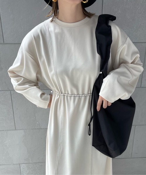 y/m by misato（イムバイミサト）の「ポンチウエストドロストワンピース（ワンピース・レディース・ブラック/アイボリー/チャコールグレー・FREE）」の8枚目の写真