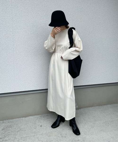 y/m by misato（イムバイミサト）の「ポンチウエストドロストワンピース（ワンピース・レディース・ブラック/アイボリー/チャコールグレー・FREE）」の10枚目の写真