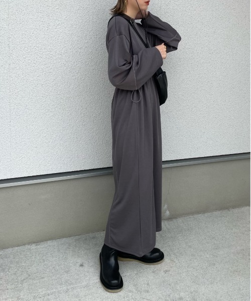 y/m by misato（イムバイミサト）の「ポンチウエストドロストワンピース（ワンピース・レディース・ブラック/アイボリー/チャコールグレー・FREE）」の11枚目の写真