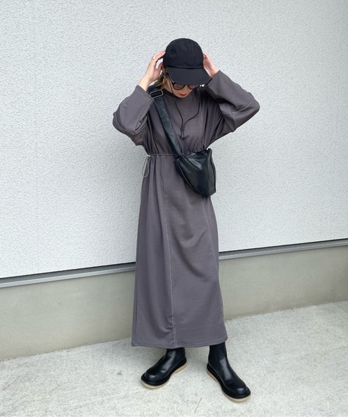 y/m by misato（イムバイミサト）の「ポンチウエストドロストワンピース（ワンピース・レディース・ブラック/アイボリー/チャコールグレー・FREE）」の12枚目の写真