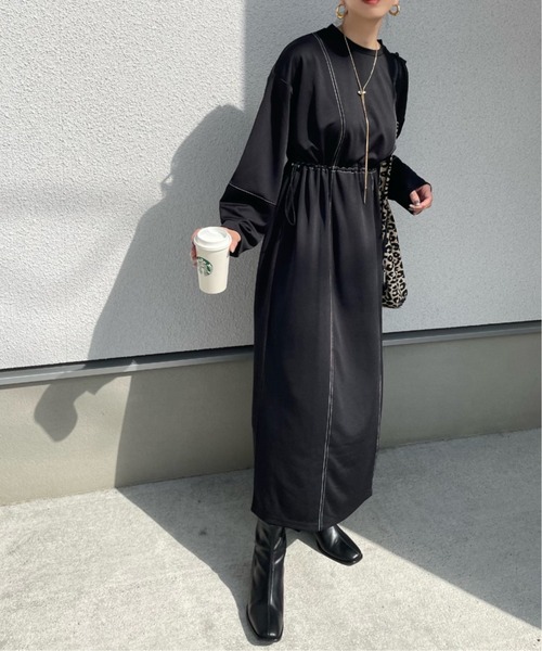 y/m by misato（イムバイミサト）の「ポンチウエストドロストワンピース（ワンピース・レディース・ブラック/アイボリー/チャコールグレー・FREE）」の15枚目の写真