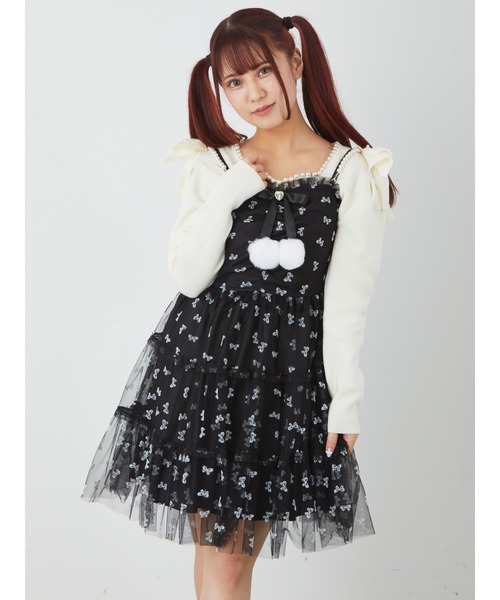 Ank Rouge(アンクルージュ)の「ぽんぽんリボンレースJSK(ジャンパースカート・レディース・オフホワイト/ブルー/ブラック・M)」の19枚目の写真