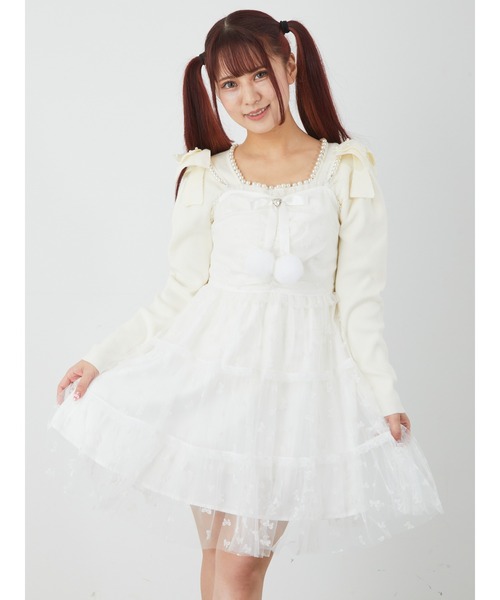 Ank Rouge(アンクルージュ)の「ぽんぽんリボンレースJSK(ジャンパースカート・レディース・オフホワイト/ブルー/ブラック・M)」の20枚目の写真
