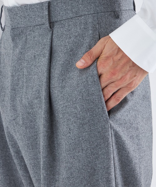 ATON メリノウール カレッジフランネル スタンダードパンツ GRAY MERINO COLLEGE FLANNEL WIDE PANTS | ATON