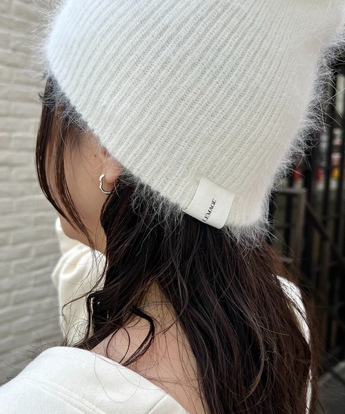 CAPRICIEUX LE'MAGE(カプリシューレマージュ)の「アンゴラビーニー(ニットキャップ/ビーニー・レディース・グレイッシュベージュ/ブラック/ネイビー/オフホワイト・FREE)」の7枚目の写真