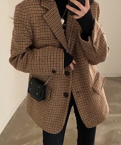 Yves Saint Laurent ノーカラーチェックジャケット S YVES SAINT LAURENT(イヴサンローラン) 90's lame no collar