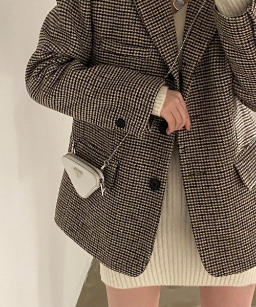 by muni:r(バイ ムニール)の「オーバーチェックジャケット(テーラードジャケット・レディース・ブラウン/ダークブラウン・FREE)」の5枚目の写真