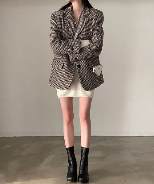 by muni:r(バイ ムニール)の「オーバーチェックジャケット(テーラードジャケット・レディース・ブラウン/ダークブラウン・FREE)」の12枚目の写真