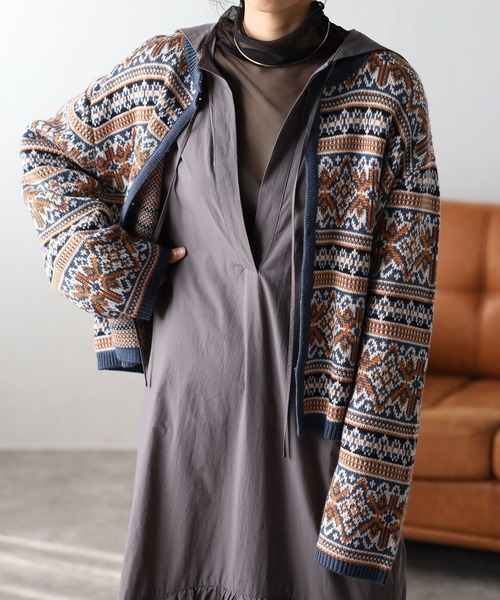 COMMRE（コムル）の「vintageジャガードカーディガン（カーディガン/ボレロ・レディース・ブルー/ピンク・FREE）」の3枚目の写真