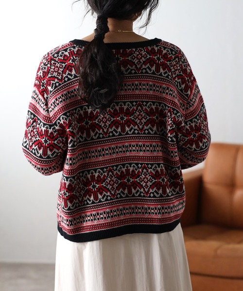 COMMRE（コムル）の「vintageジャガードカーディガン（カーディガン/ボレロ・レディース・ブルー/ピンク・FREE）」の15枚目の写真