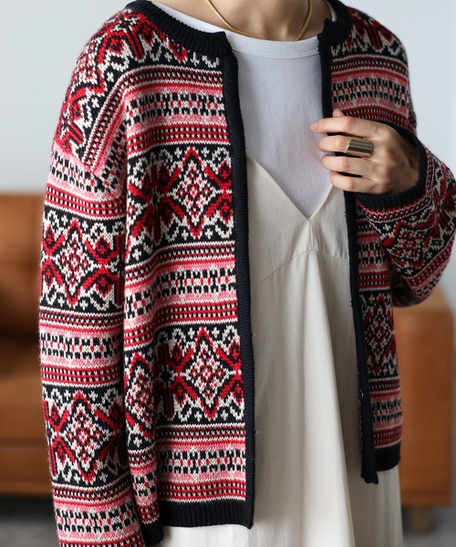 COMMRE（コムル）の「vintageジャガードカーディガン（カーディガン/ボレロ・レディース・ブルー/ピンク・FREE）」の19枚目の写真