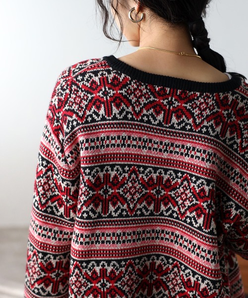 COMMRE（コムル）の「vintageジャガードカーディガン（カーディガン/ボレロ・レディース・ブルー/ピンク・FREE）」の21枚目の写真