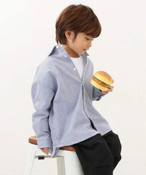 devirock（デビロック）の「ビッグシルエット カラー ストライプシャツ（シャツ/ブラウス・キッズ・その他1/その他2/その他3/その他4・100cm/110cm/120cm/130cm/140cm/150cm/160cm）」の3枚目の写真