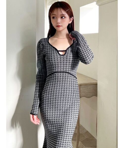 RESEXXY（リゼクシー）の「バイカラーツイードニットワンピース（ワンピース・レディース・ブルー/ブラック/ピンク・FREE）」の14枚目の写真