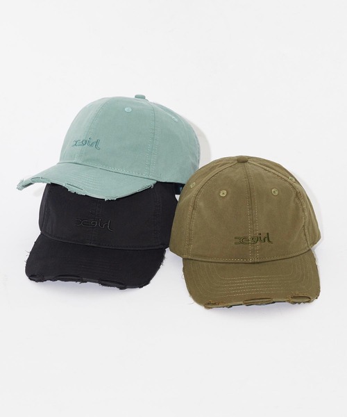 X-girl（エックスガール）の「MILLS LOGO DAMAGE CAP（キャップ・レディース・ライトブルー/オリーブ/ブラック・ONE SIZE）」の14枚目の写真