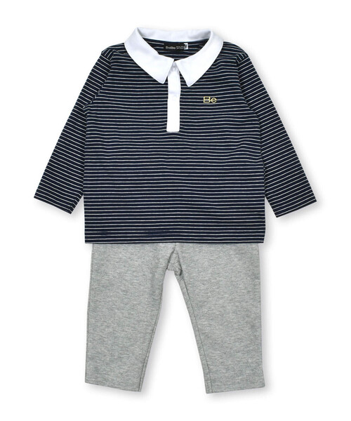 ボーダーポロシャツ+パンツセット(80~90cm)（セットアップ）｜BeBe