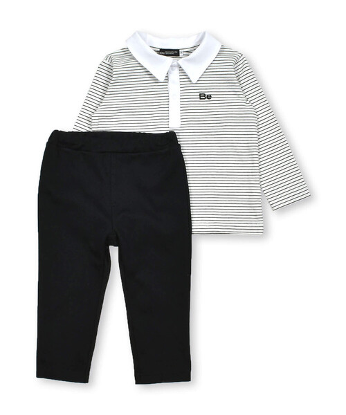 ボーダーポロシャツ+パンツセット(80~90cm)（セットアップ）｜BeBe