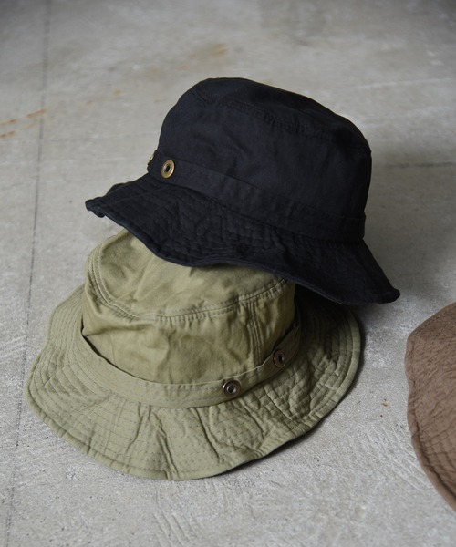 ブラウン アウトドアハット 撥水 ムラ染 ポリエステル アドベンチャーハット サファリハット