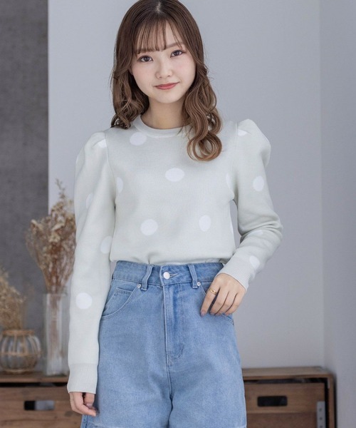 clear（クリア）の「ドット柄ジャガードニットトップス（ニット/セーター・レディース・ブラック/オフホワイト/ミント・F）」の3枚目の写真