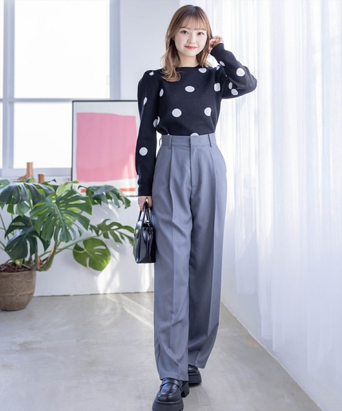 clear（クリア）の「ドット柄ジャガードニットトップス（ニット/セーター・レディース・ブラック/オフホワイト/ミント・F）」の6枚目の写真