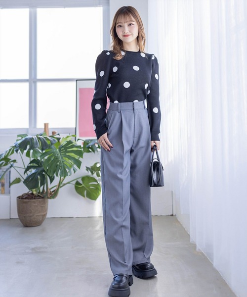 clear（クリア）の「ドット柄ジャガードニットトップス（ニット/セーター・レディース・ブラック/オフホワイト/ミント・F）」の7枚目の写真