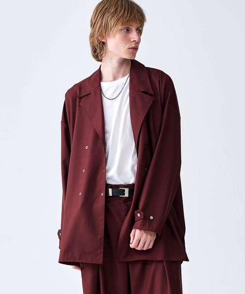 Iroquois(イロコイ)の「IROQUOIS イロコイ / T/R TWILL BIG SHIRTS JK セットアップツイルビッグシルエットシャツジャケット / 376104(テーラードジャケット・メンズ・ブラック/ワインレッド/ベージュ・1/2)」の3枚目の写真