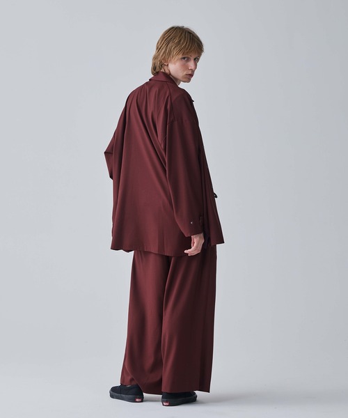 Iroquois(イロコイ)の「IROQUOIS イロコイ / T/R TWILL BIG SHIRTS JK セットアップツイルビッグシルエットシャツジャケット / 376104(テーラードジャケット・メンズ・ブラック/ワインレッド/ベージュ・1/2)」の16枚目の写真